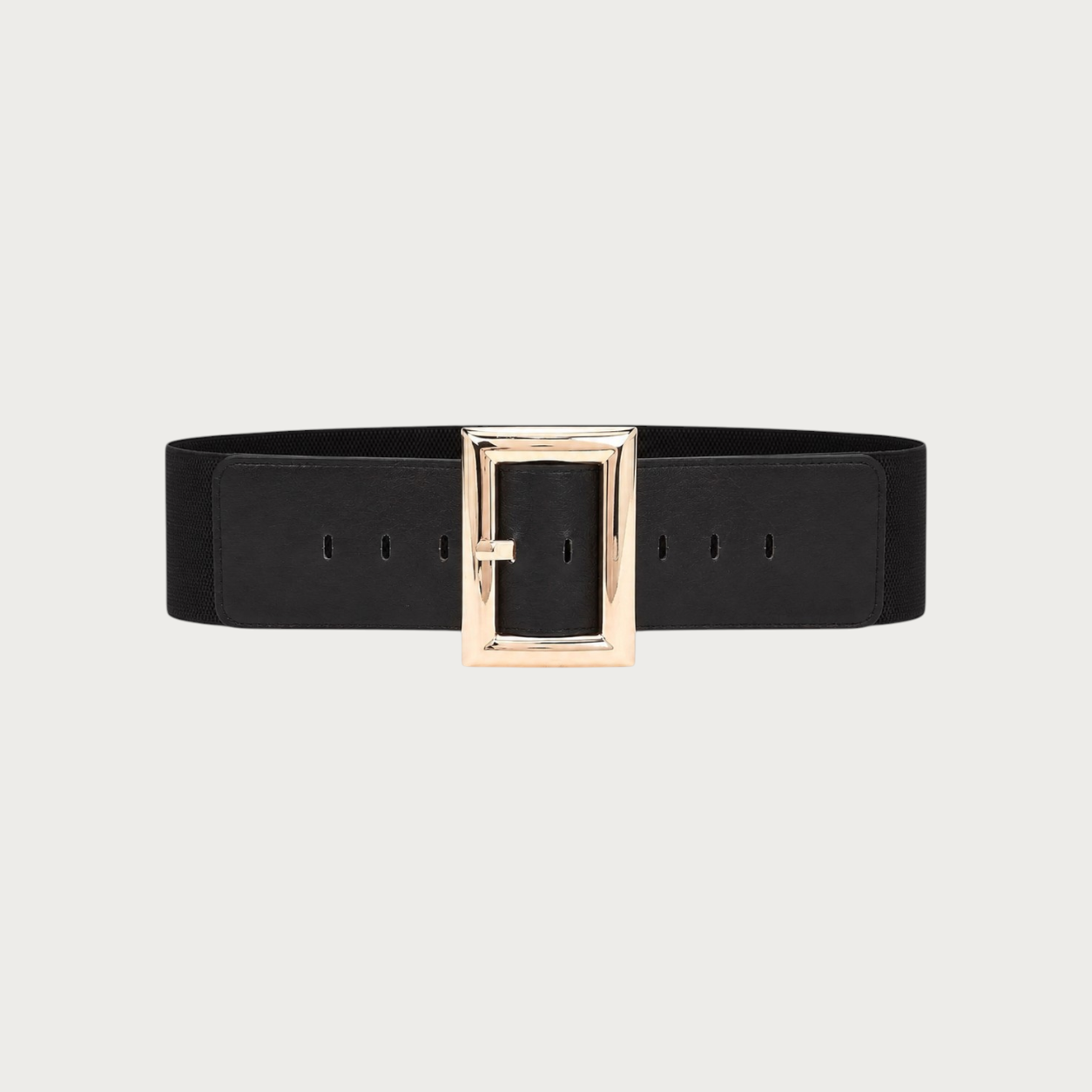 Ceinture large élastique Ceintura Ferrare noire vue de face, boucle rectangulaire dorée au centre Image