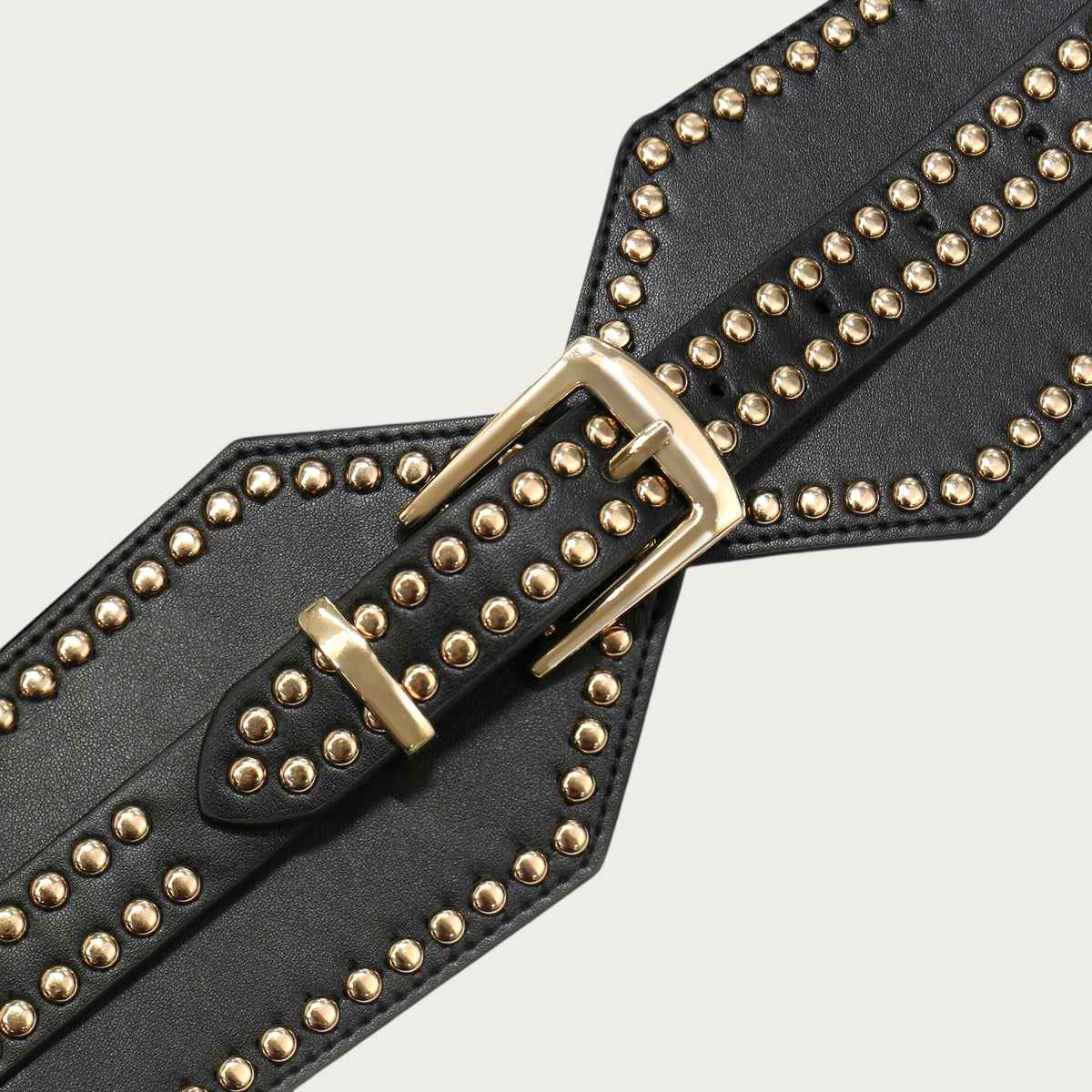 Ceinture large noire Ceintura en similicuir avec clous dorés et boucle métallique assortie pour femme