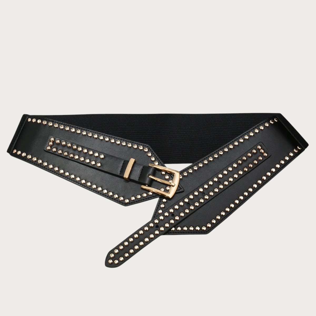 Ceinture large noire Ceintura en similicuir avec clous dorés et boucle métallique pour femme