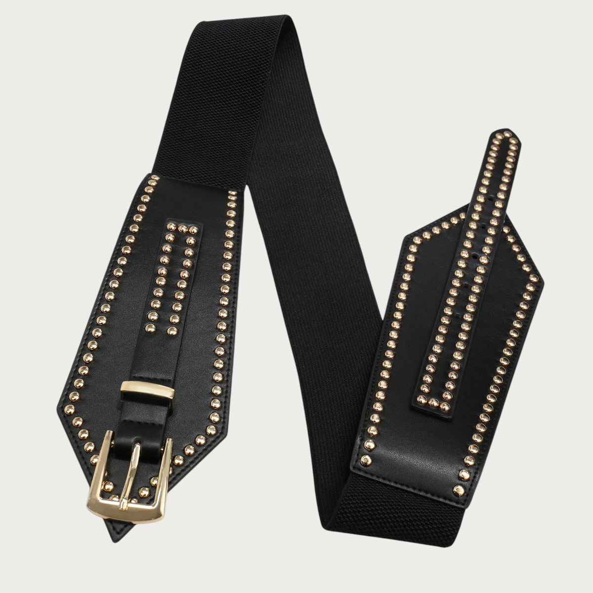 Ceinture large noire Ceintura en PU avec clous dorés et boucle métallique pour femme