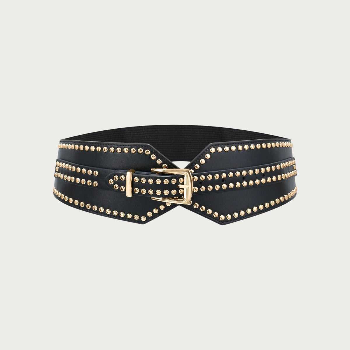 Ceinture large noire Ceintura en PU avec clous dorés décoratifs et boucle métallique assortie