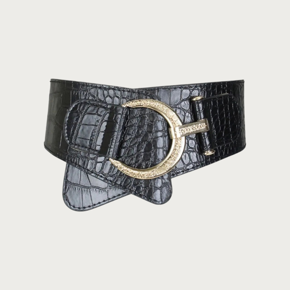 Ceinture large noire Ceintura pour femme en similicuir effet crocodile avec une boucle dorée élégante