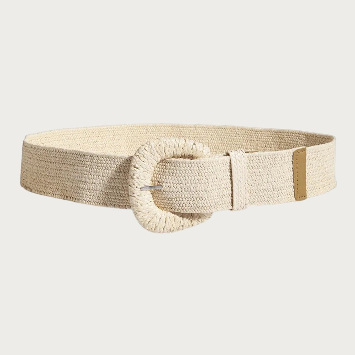 Ceinture large Ceintura en paille tressée écru avec une boucle ronde assortie et un dos élastique pour femme