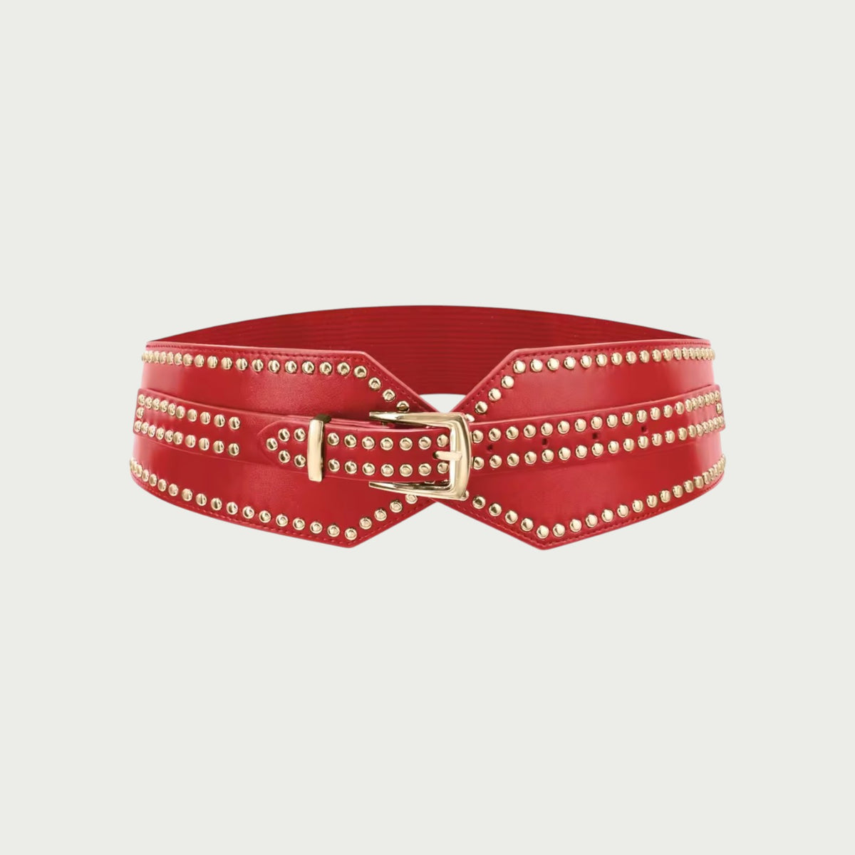 Ceinture large Ceintura Palerme rouge en similicuir avec deux rangées de clous dorés et boucle western assortie