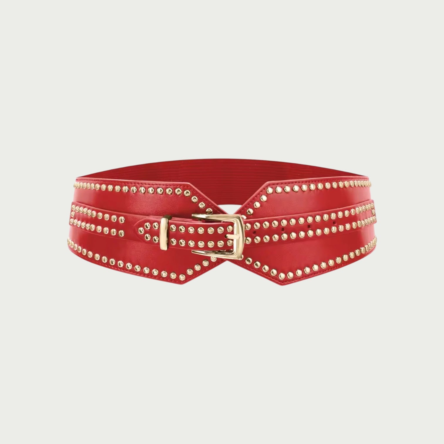 Ceinture large Ceintura Palerme rouge en similicuir avec deux rangées de clous dorés et boucle western assortie Image