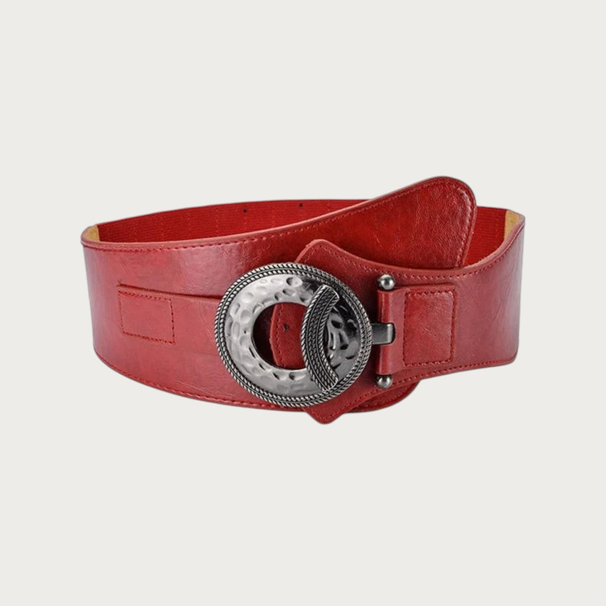 Ceinture large rouge Ceintura en cuir avec boucle ronde en métal martelé et dos élastique pour femme