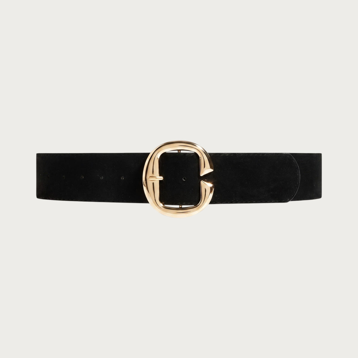 Ceinture large femme Ceintura en velours noir avec une grande boucle ronde en métal doré pour une allure élégante. Image