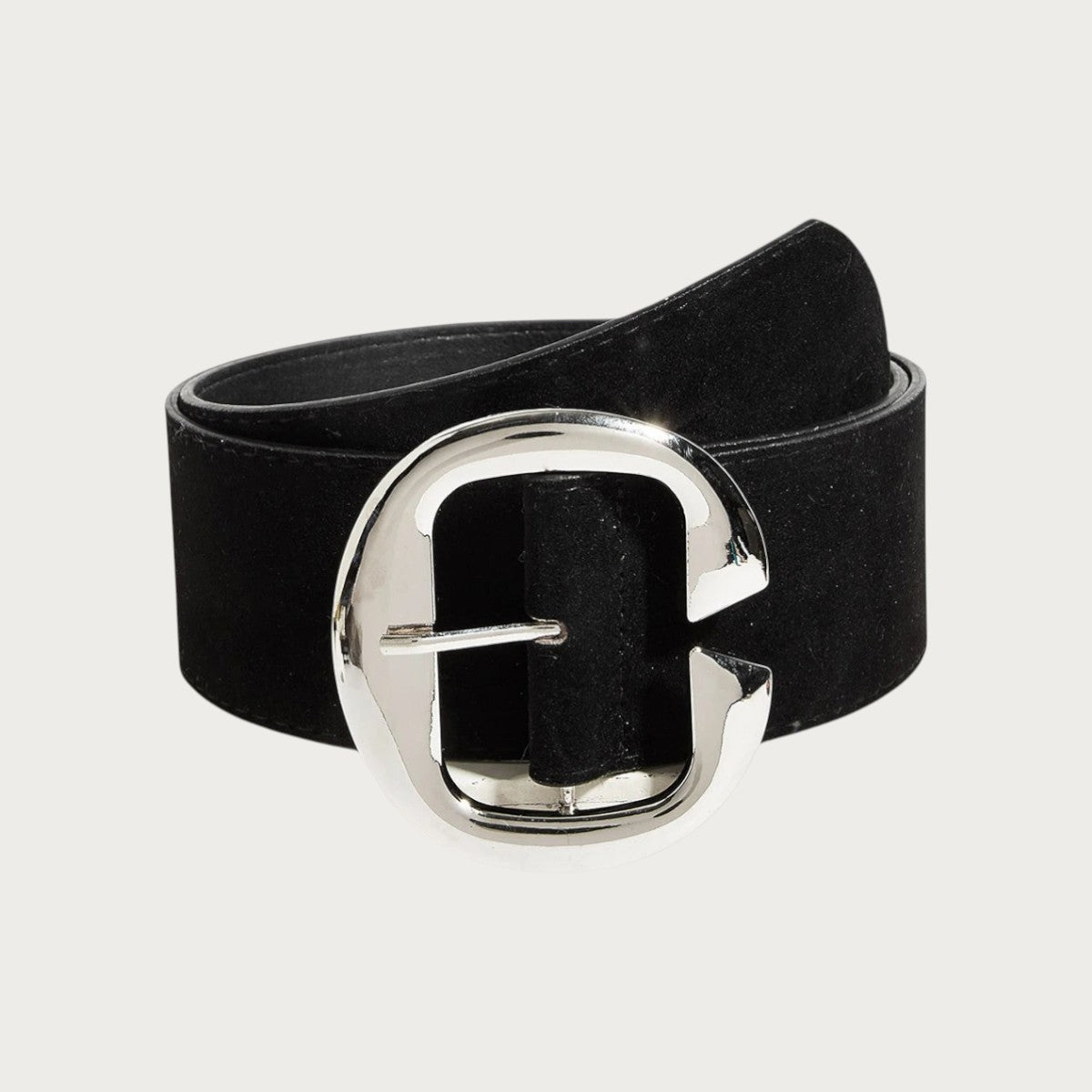 Ceintura ceinture large noire en velours avec une grande boucle argentée élégante pour femme