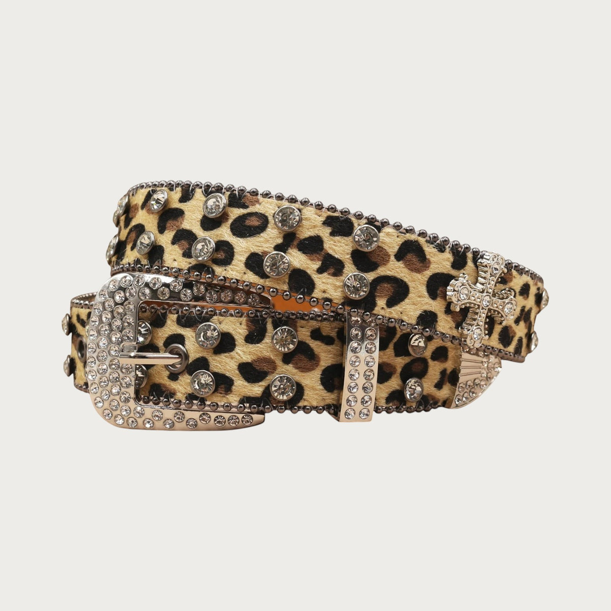 Ceinture Ceintura style punk rock en similicuir à motif léopard avec strass scintillants et boucle ornée