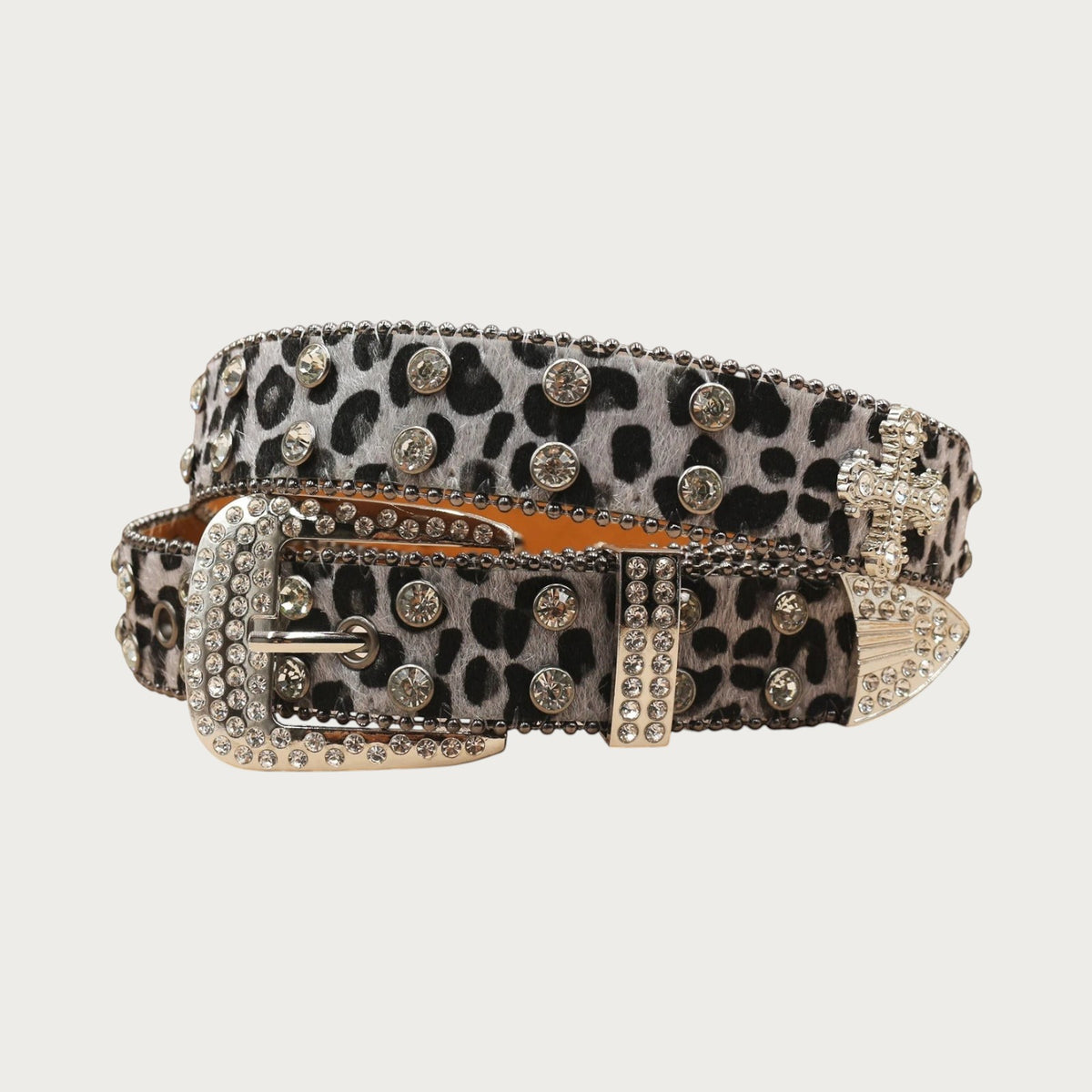Ceintura ceinture unisexe en similicuir à motif léopard avec strass scintillants et boucle style western punk rock