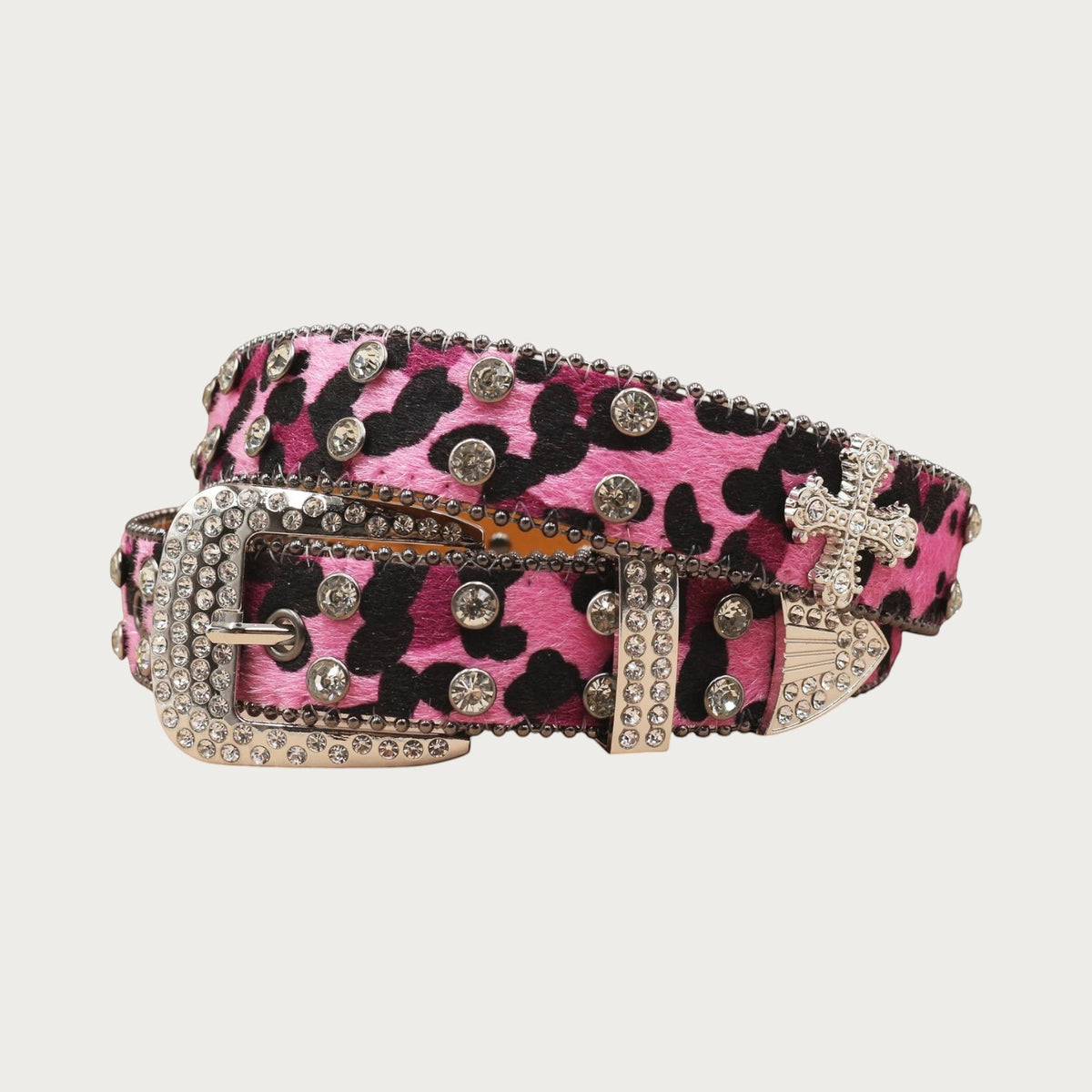 Ceintura ceinture unisexe en similicuir rose à motif léopard avec strass scintillants et boucle style western punk rock