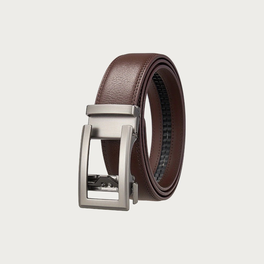 Ceinture grande taille Ceintura marron en similicuir grainé avec boucle automatique métallique
