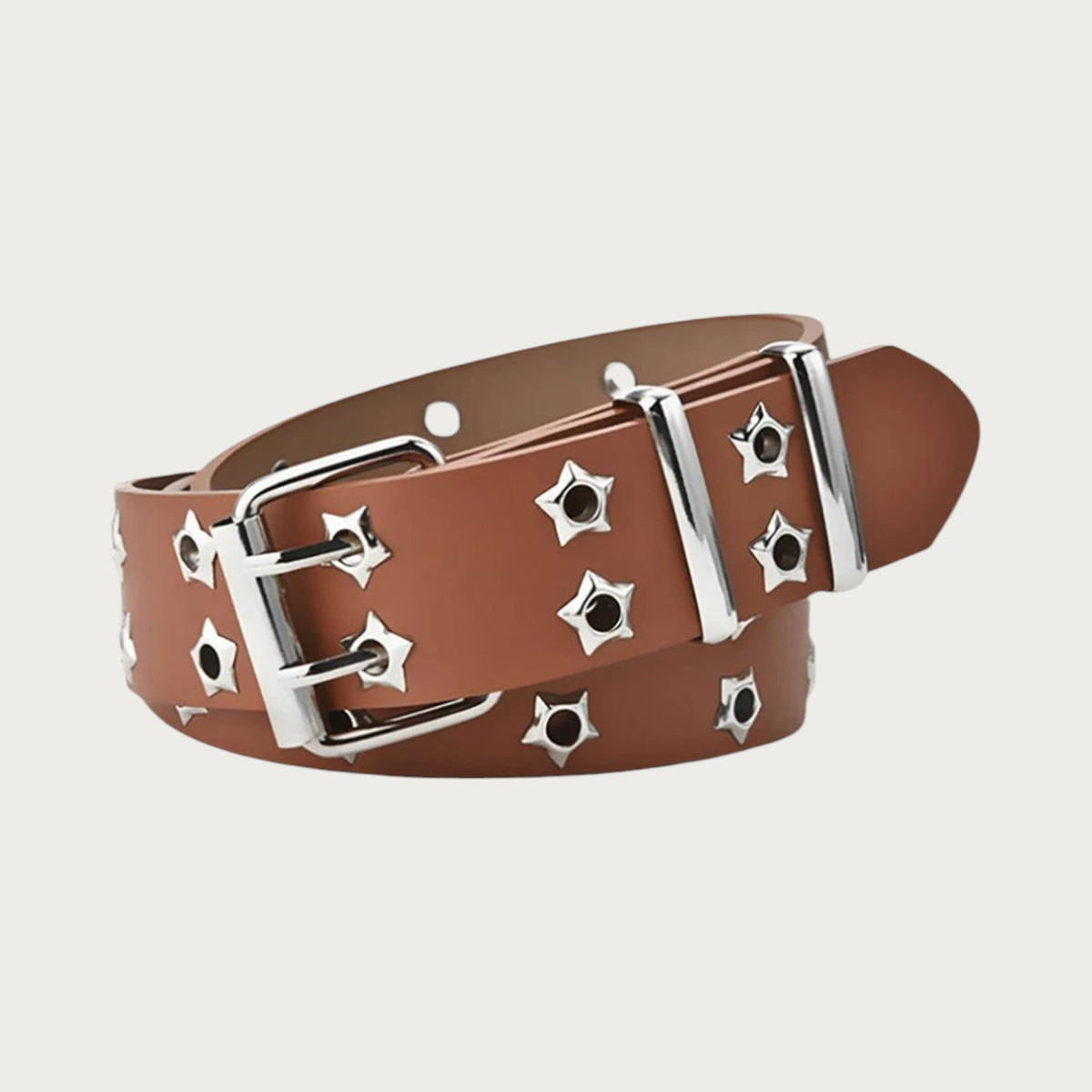 Ceinture Ceintura marron en similicuir avec rivets en forme d'étoile et double boucle ardillon style punk gothique