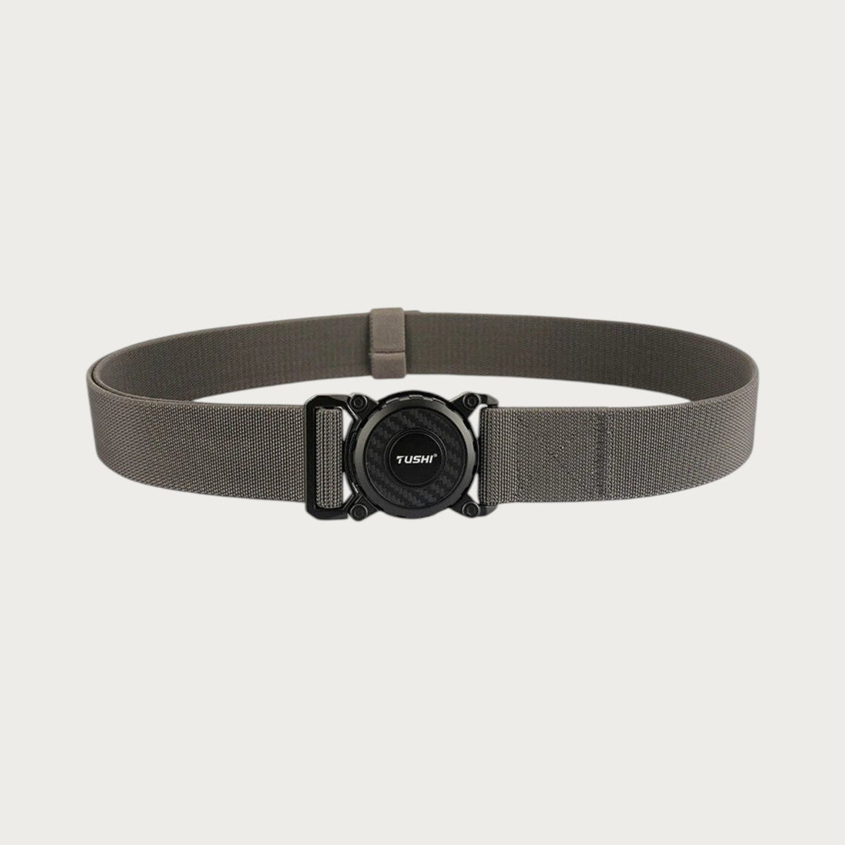 Ceinture militaire Ceintura Cosenza grise refermée en anneau, boucle rotative ronde vue de face