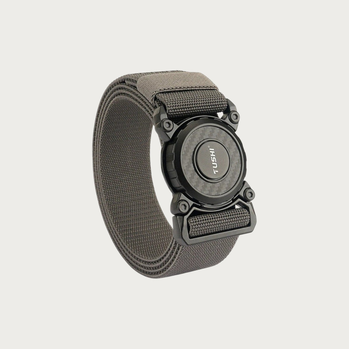 Ceinture militaire extensible Ceintura en nylon gris avec boucle rotative noire à dégagement rapide pour homme