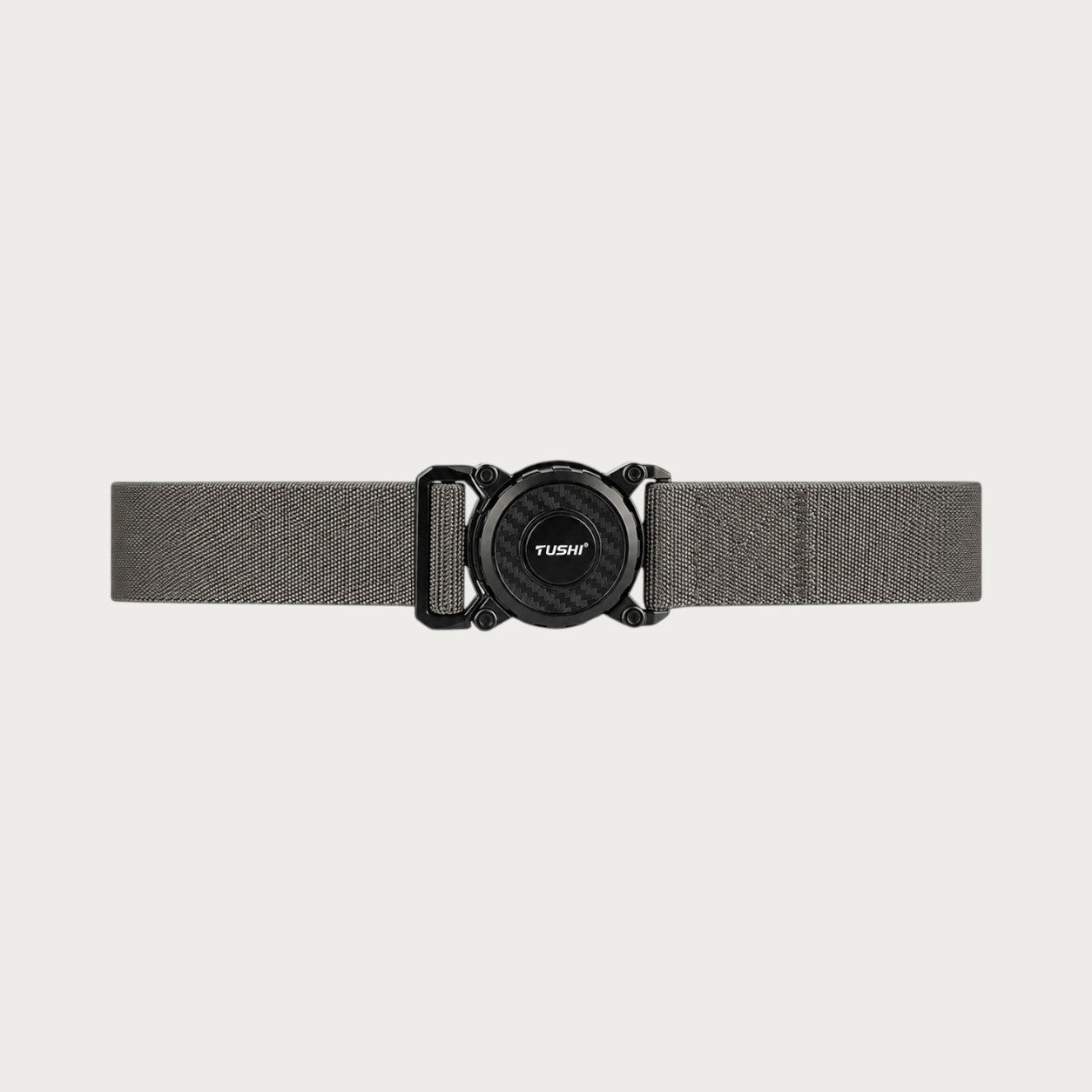 Ceinture militaire Ceintura Cosenza grise déployée à plat, boucle rotative noire à dégagement rapide Image