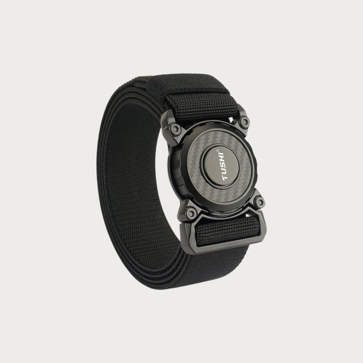 Ceinture militaire Ceintura Cosenza noire enroulée, boucle rotative ronde à dégagement rapide