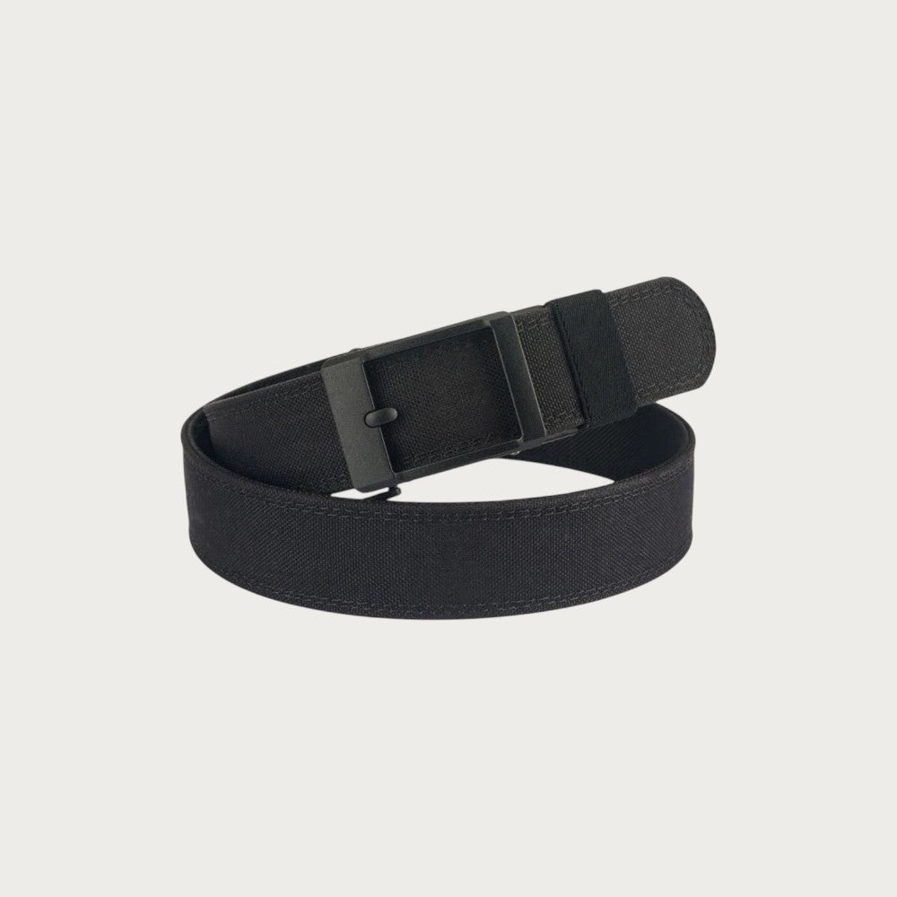 Ceinture militaire Ceintura Catanzaro noire enroulée en deux boucles souples, boucle automatique noire