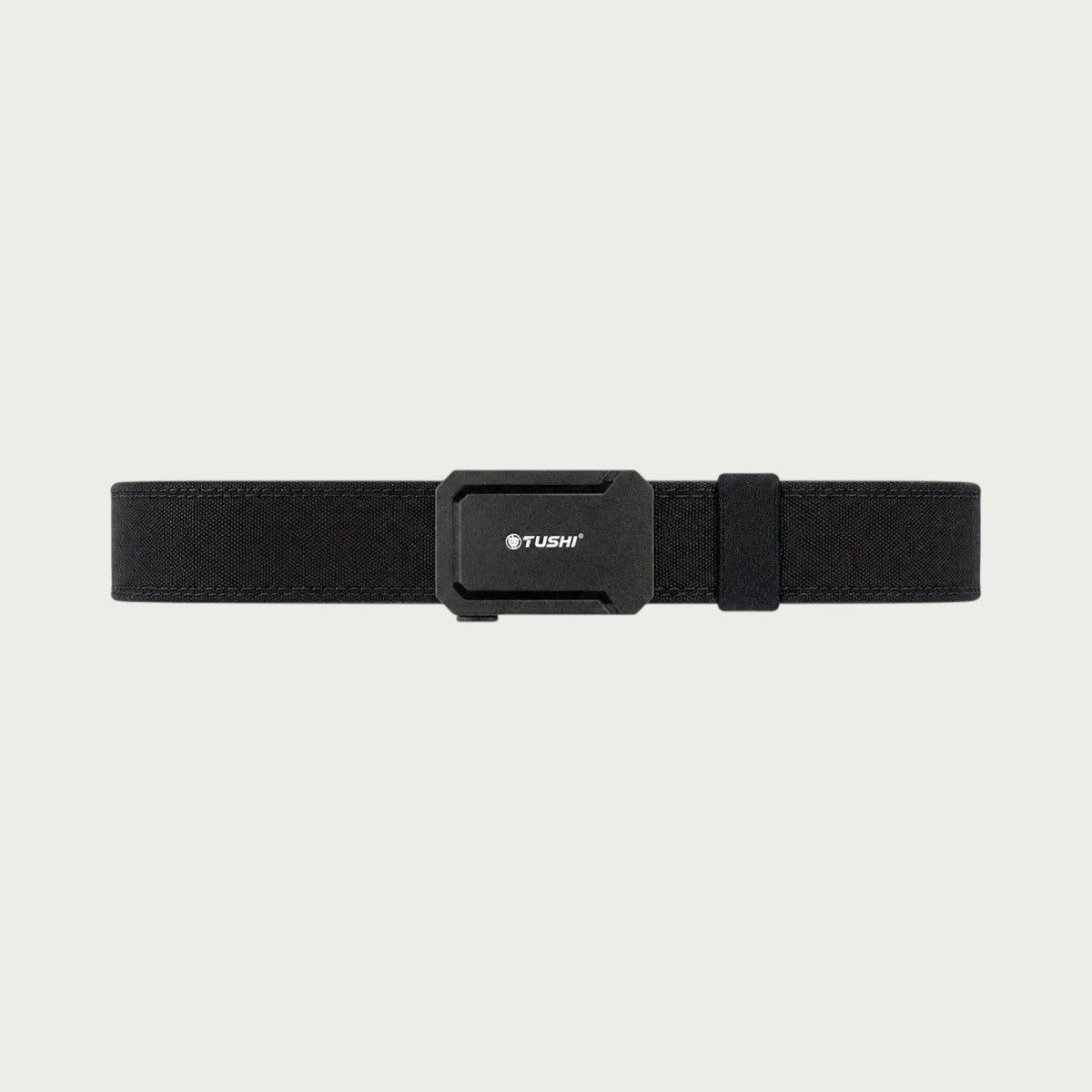 Ceinture militaire Ceintura Teramo noire en nylon déployée à plat, boucle automatique rectangulaire noire