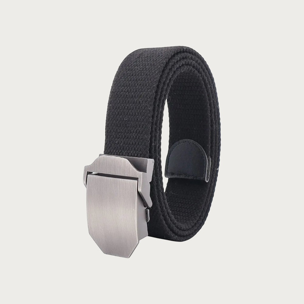 Ceintura ceinture militaire noire en toile robuste avec boucle automatique en alliage brossé pour un style décontracté Image