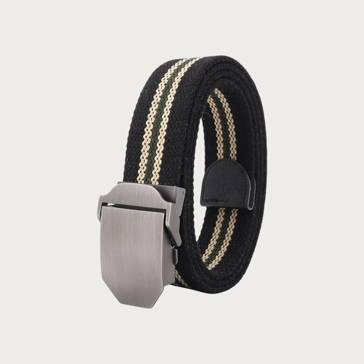 Ceintura ceinture militaire en toile rayée noire et beige avec boucle automatique en alliage pour un style décontracté