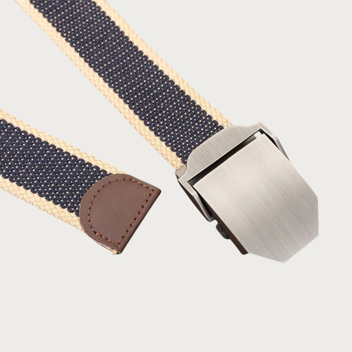 Ceintura ceinture militaire en toile rayée bleu et beige avec boucle automatique en alliage et finition en cuir