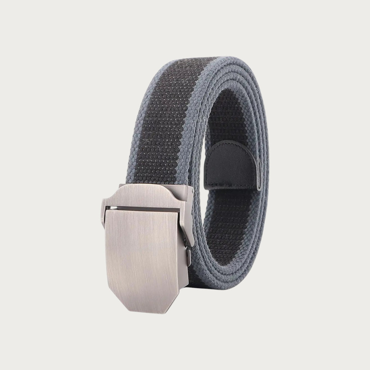 Ceinture Ceintura style militaire en toile rayée grise et noire avec boucle automatique en alliage brossé