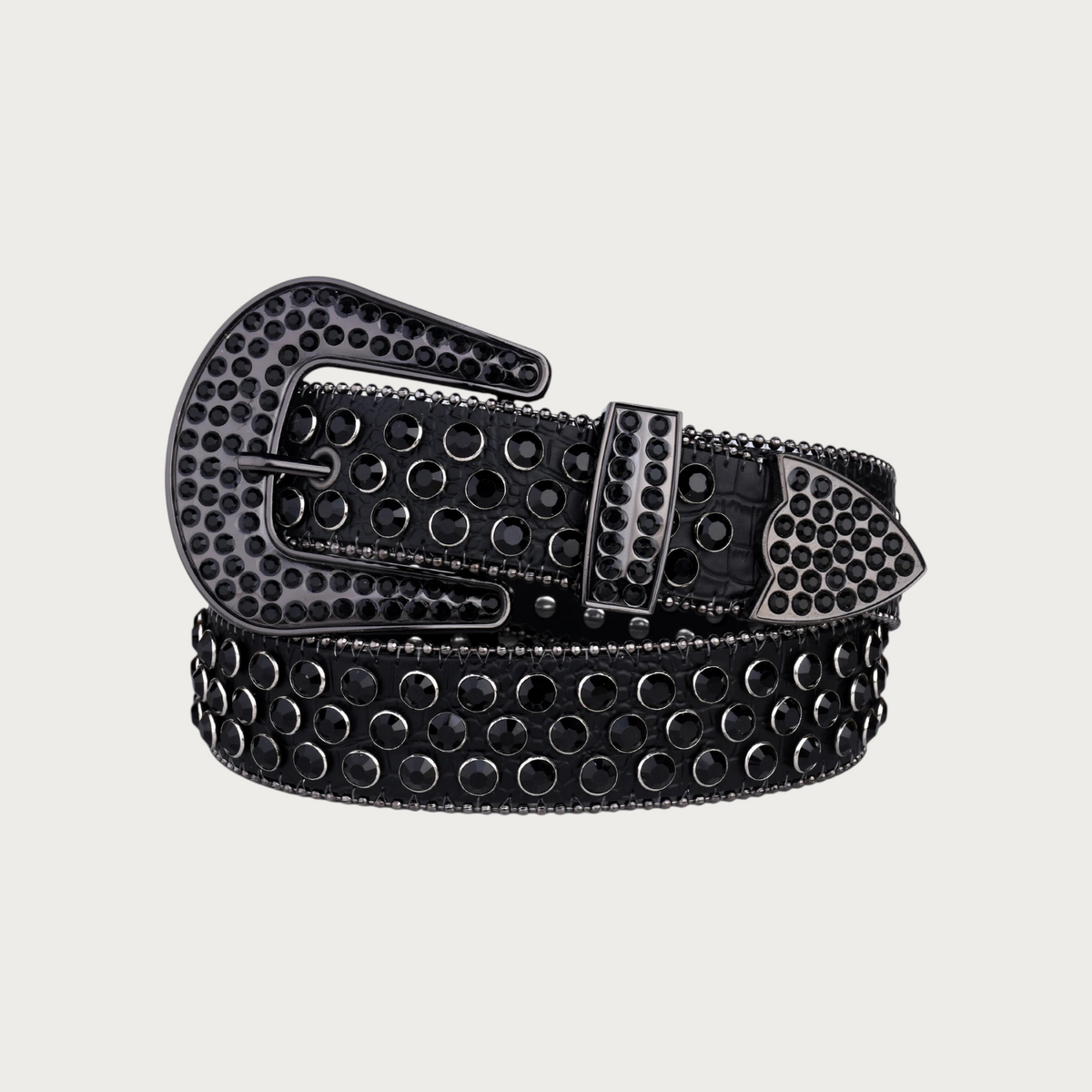 Ceinture Ceintura noire en similicuir cloutée avec des strass sombres et une boucle ornée style western