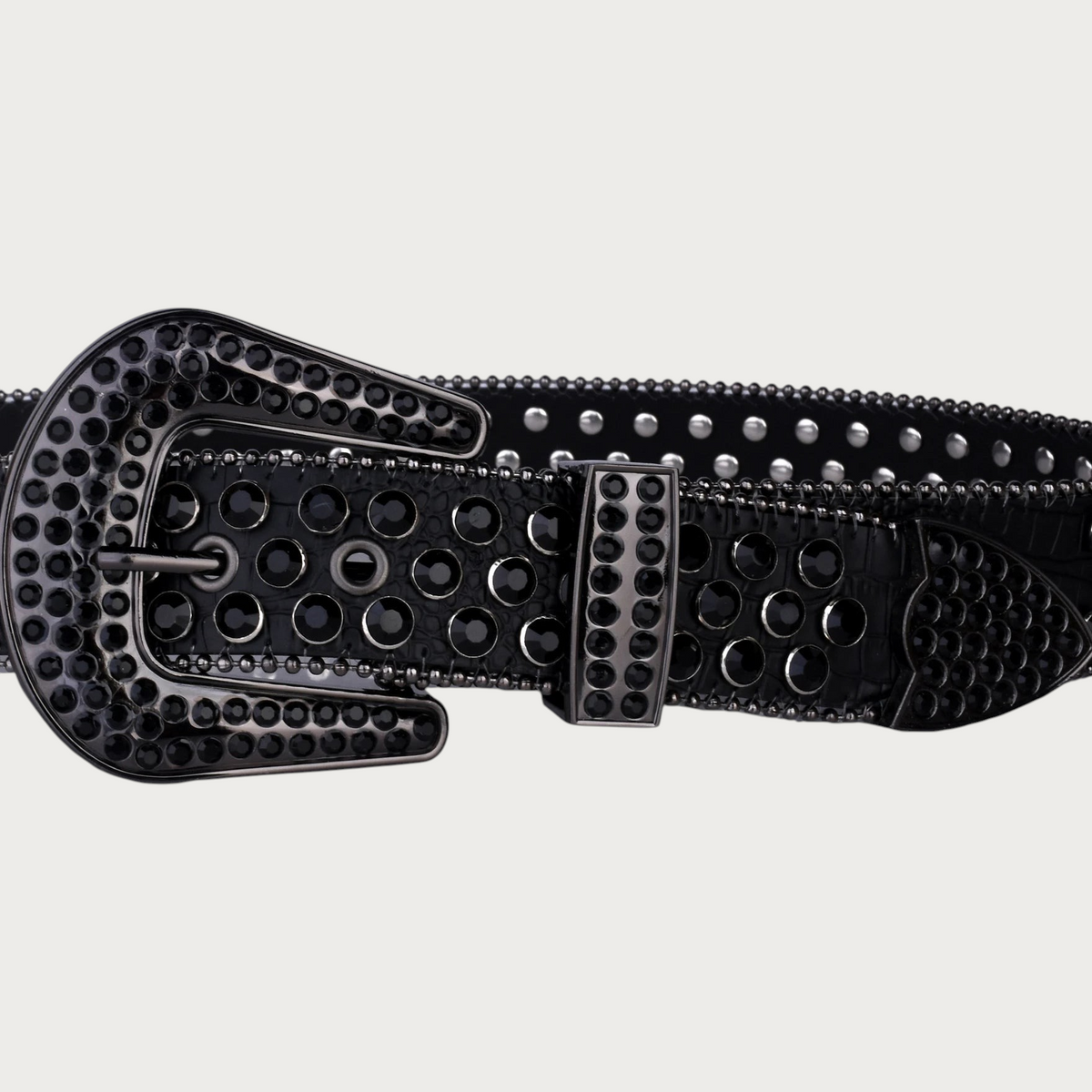 Ceinture Ceintura noire en similicuir avec boucle ornée de strass et clous décoratifs style rock