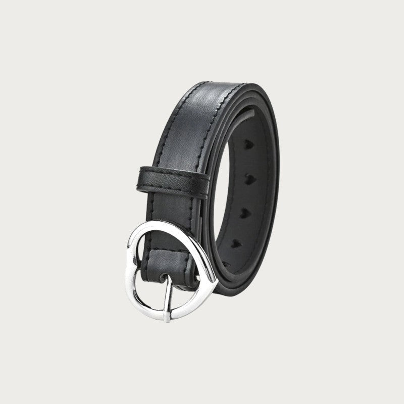 Ceinture noire en similicuir pour enfant avec une boucle métallique en forme de cœur argenté Image