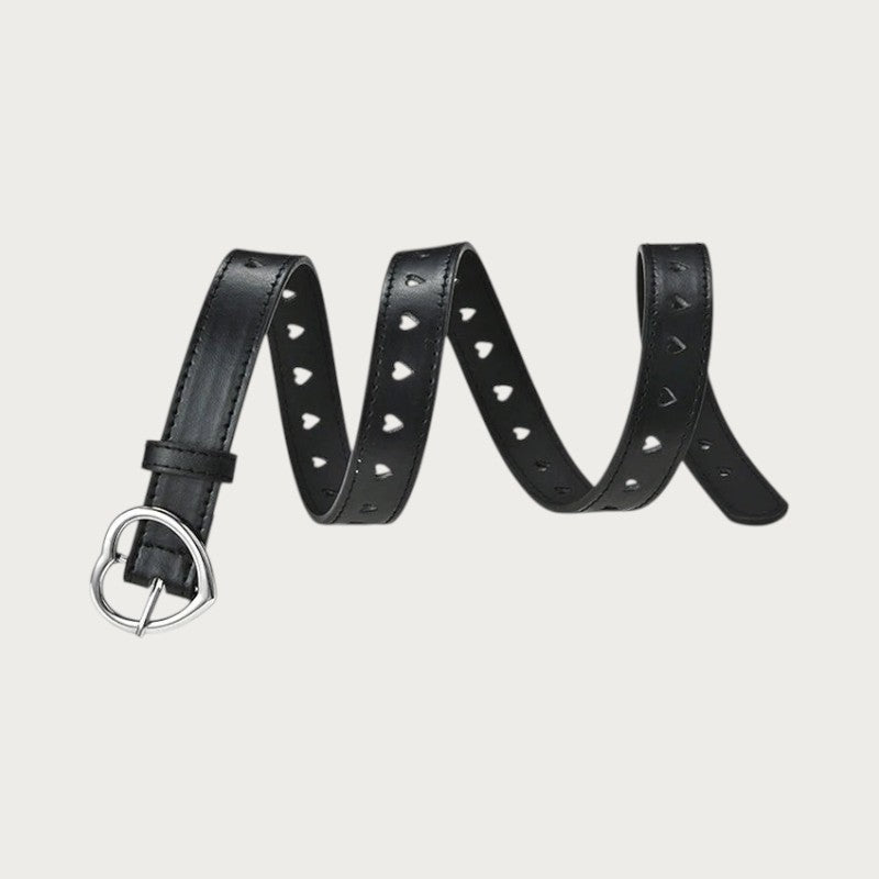 Ceinture noire en similicuir pour enfant avec boucle en forme de cœur et détails découpés en forme de cœurs