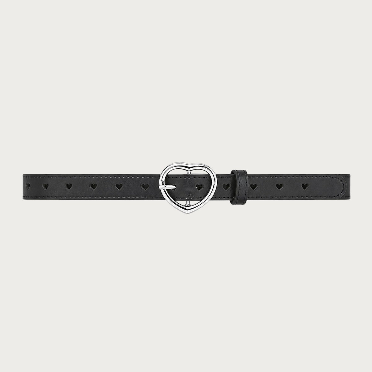 Ceinture noire en similicuir pour enfant avec boucle argentée en forme de cœur et motifs cœurs découpés