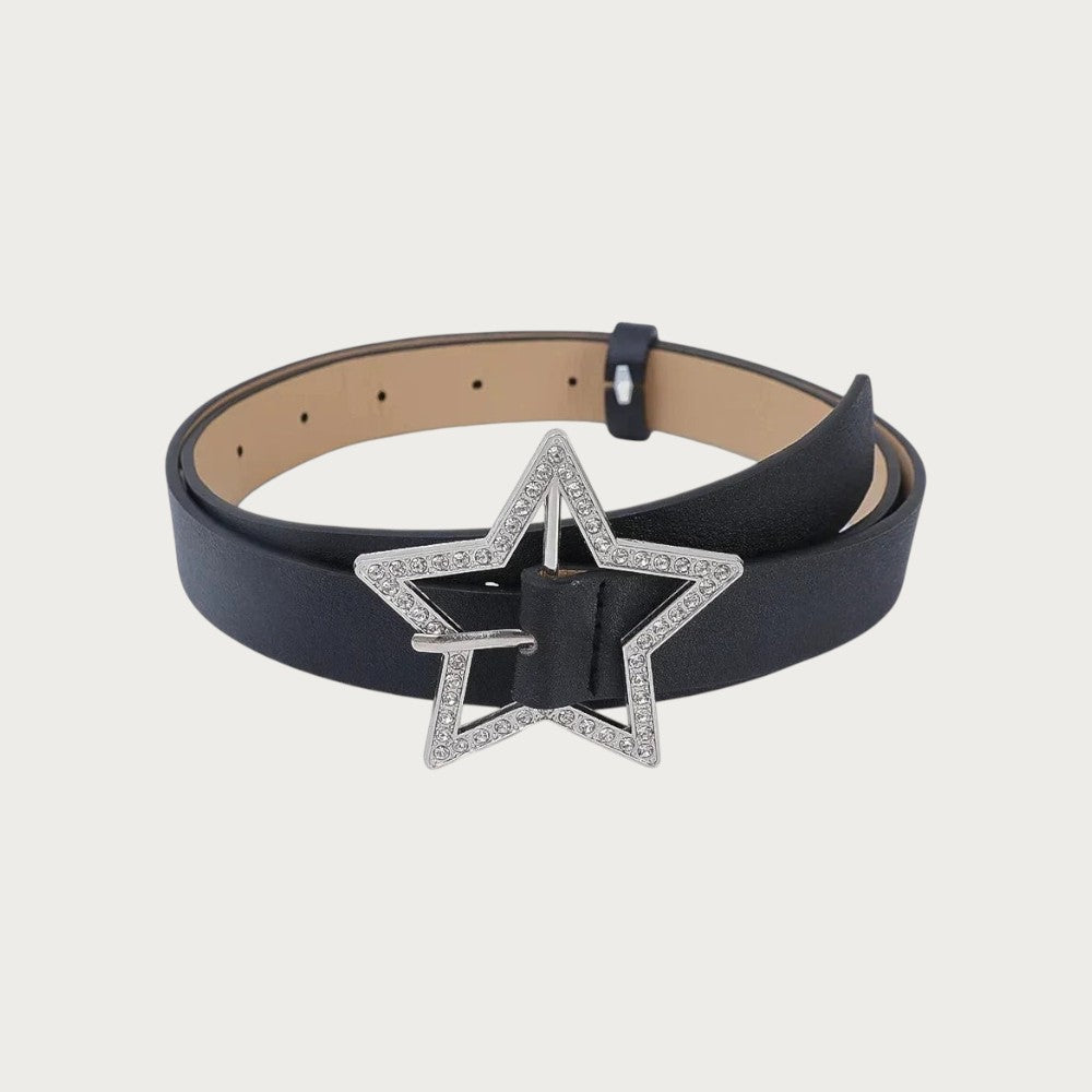Ceintura ceinture noire en similicuir avec une boucle en forme d'étoile scintillante ornée de strass style Y2K