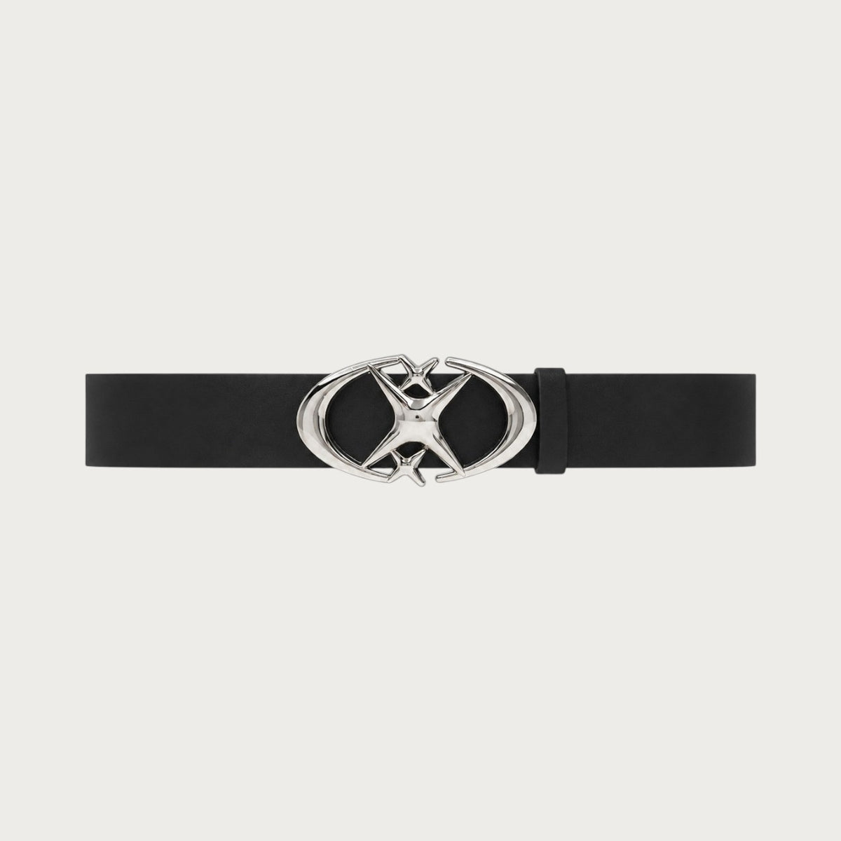 Ceinture Ceintura Varese noire en similicuir à plat, boucle ovale argentée à motif étoile et croix style Y2K