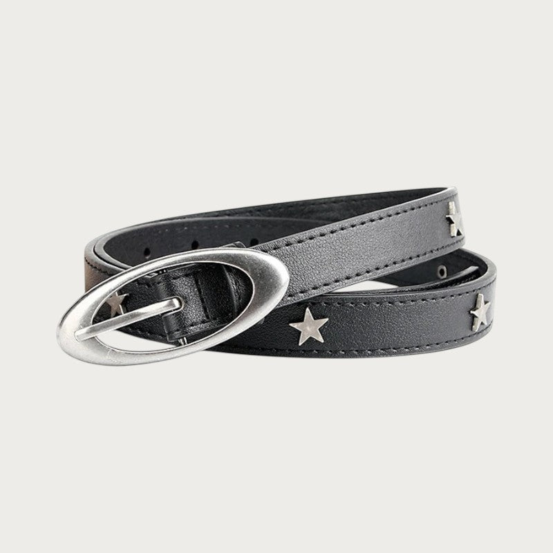 Ceinture Ceintura noire en similicuir avec boucle ovale et détails en forme d'étoiles argentées style punk gothique