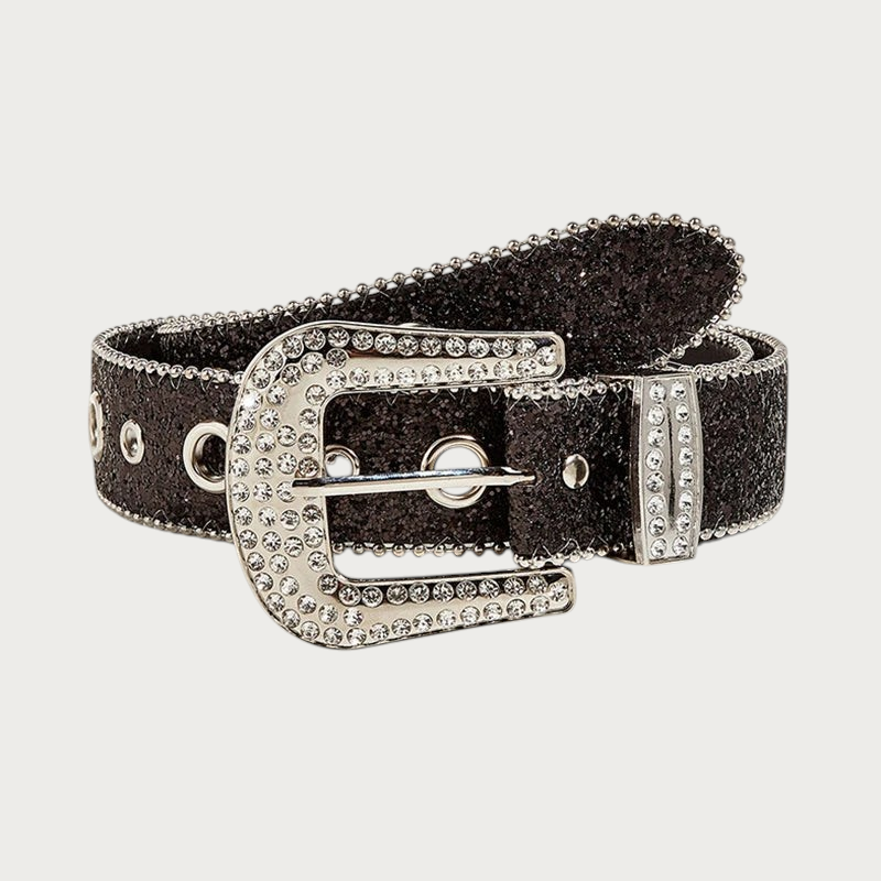 Ceinture Ceintura noire à paillettes avec boucle ornée de strass, style punk gothique Y2K en PU et métal
