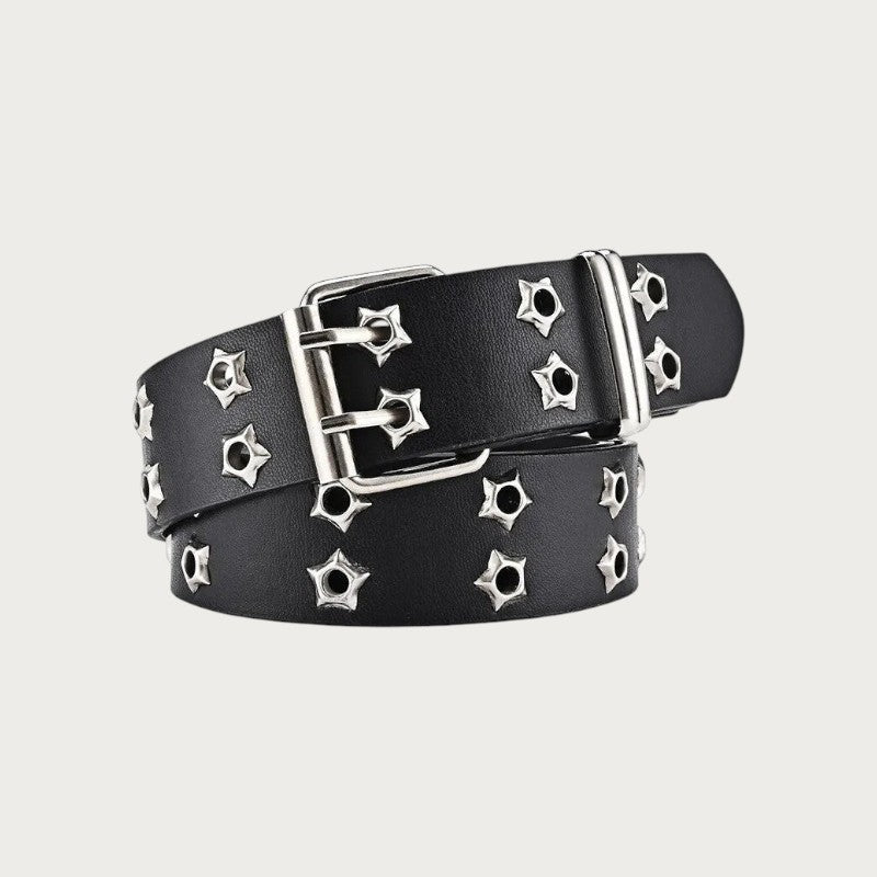 Ceinture Ceintura noire en similicuir avec rivets en forme d'étoile et double boucle ardillon style punk gothique