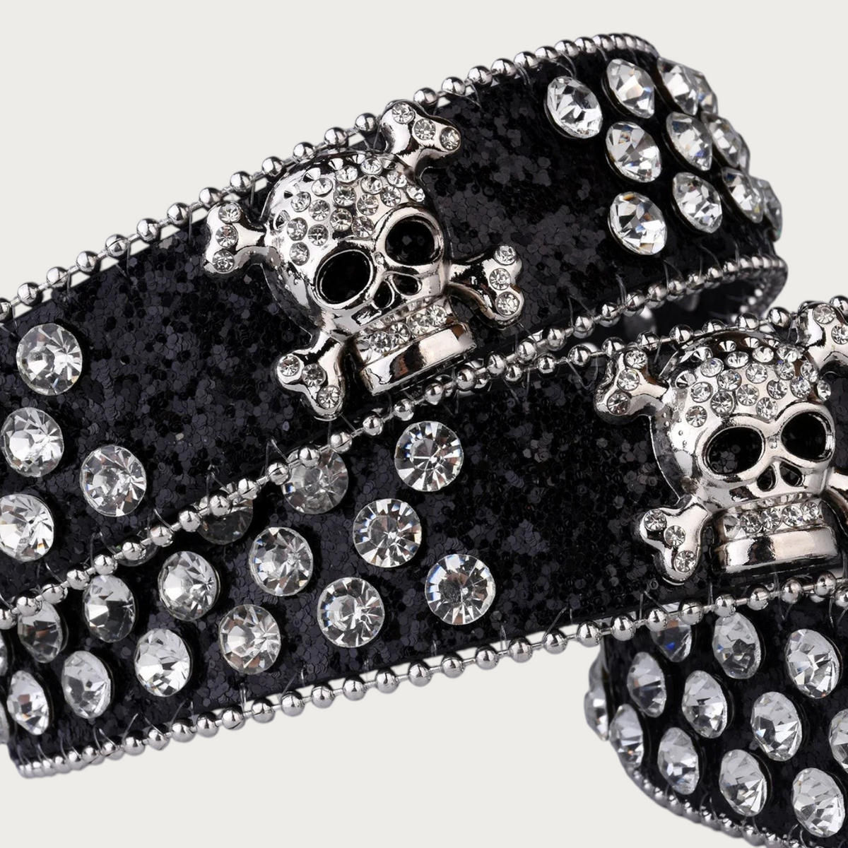 Ceinture Ceintura noire en similicuir avec strass scintillants et motifs de têtes de mort style western