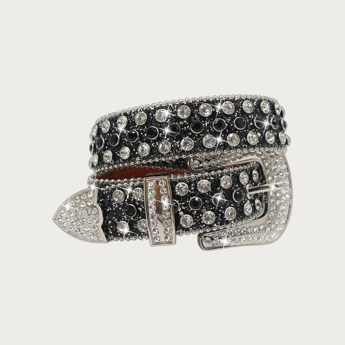 Ceintura ceinture noire en PU ornée de gros strass scintillants avec boucle métallique décorée