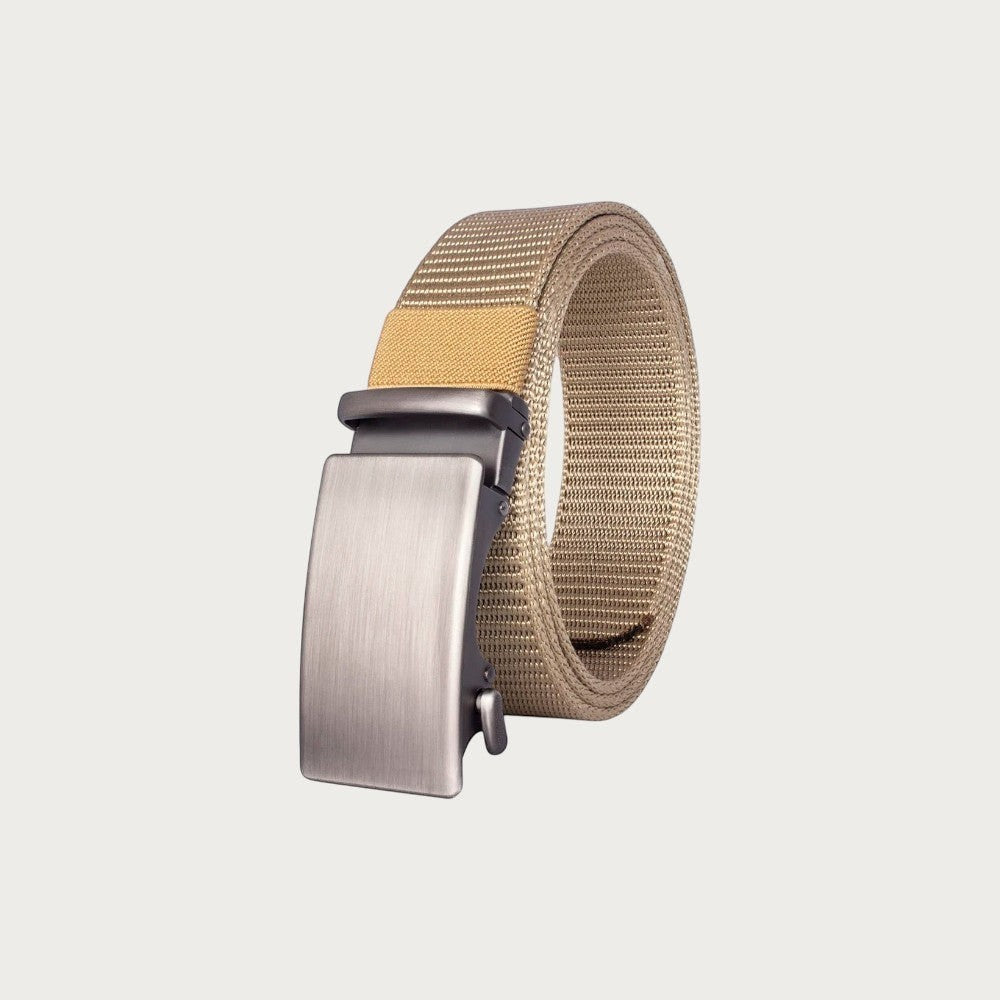 Ceinture homme Ceintura Forlì en nylon beige avec boucle automatique rectangulaire en alliage argenté brossé