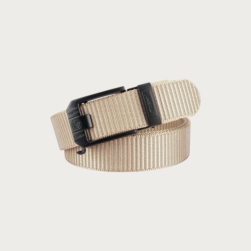 Ceinture fine Ceintura Foggia en nylon beige avec boucle automatique noire tactique pour homme