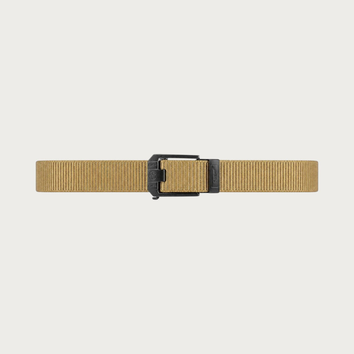 Ceinture Ceintura Foggia en nylon kaki déployée à plat, boucle automatique noire en alliage de zinc