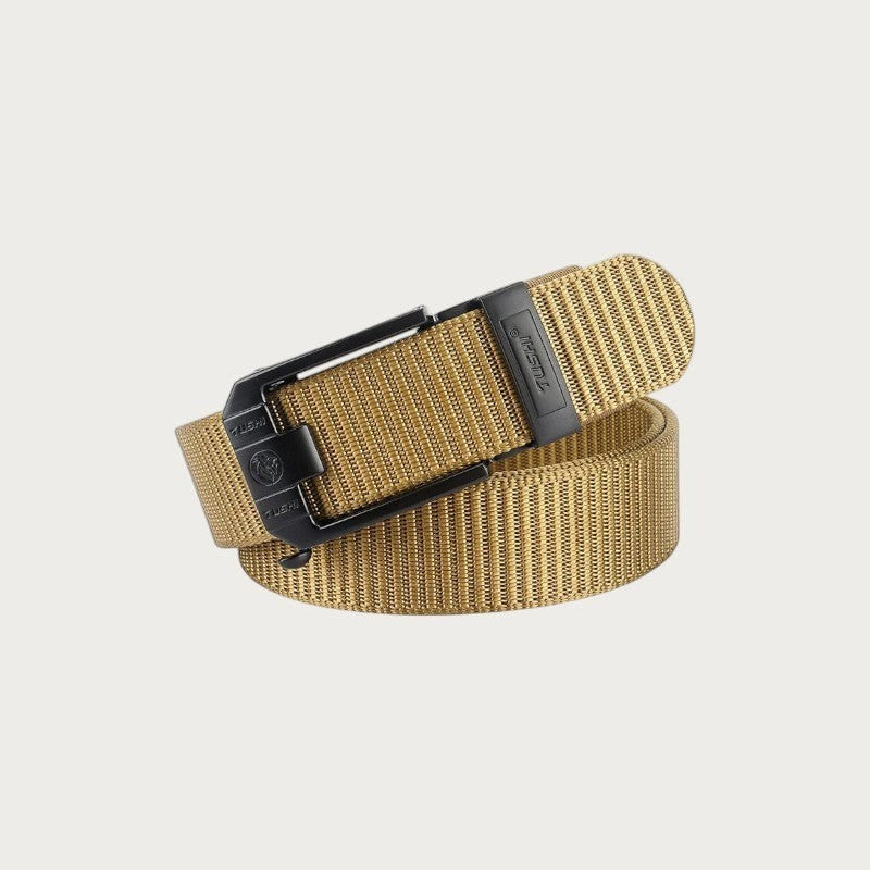 Ceinture Ceintura Foggia en nylon kaki enroulée, boucle automatique noire vue de trois quarts