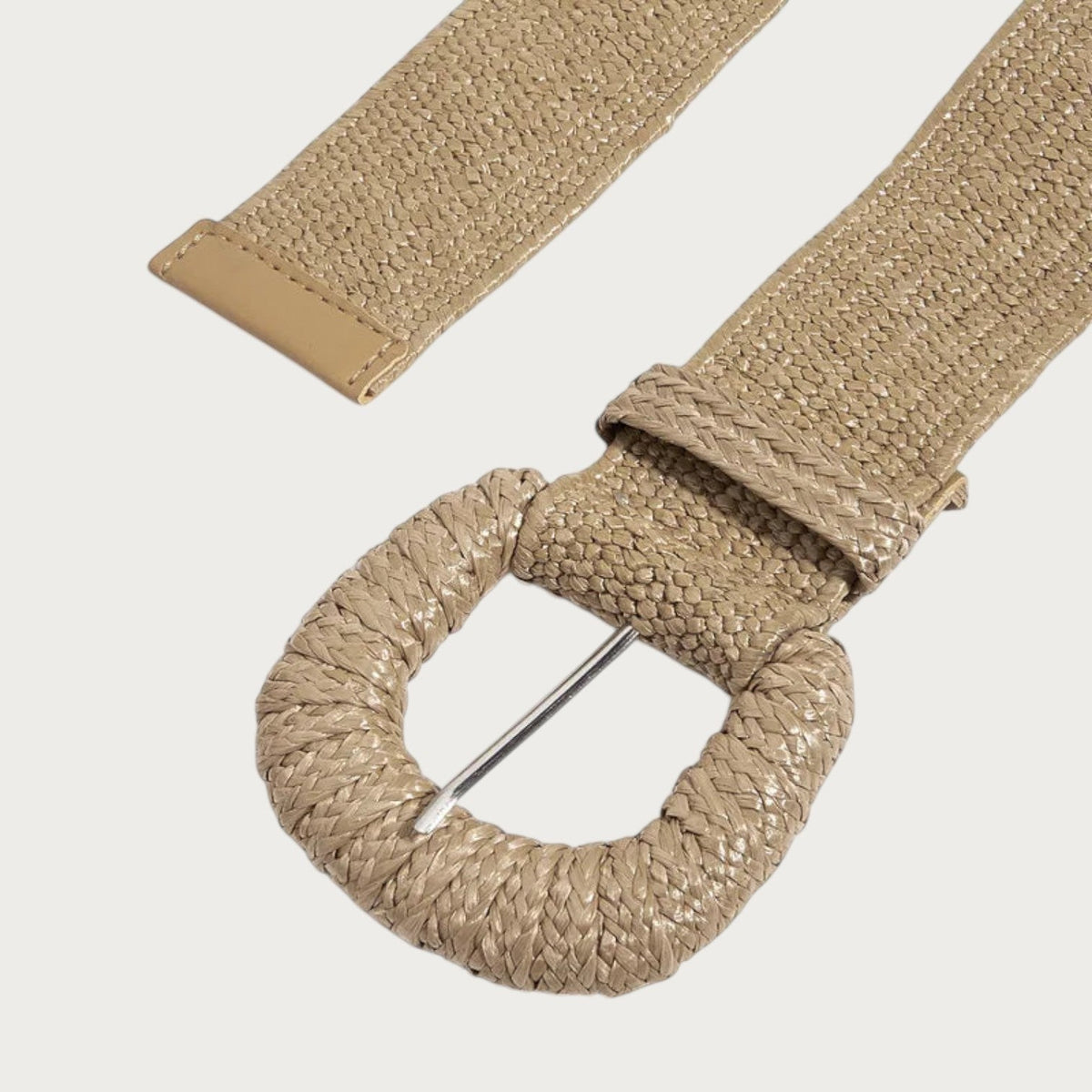 Ceinture large Ceintura en paille tressée couleur naturelle avec une grande boucle ronde assortie et dos élastique