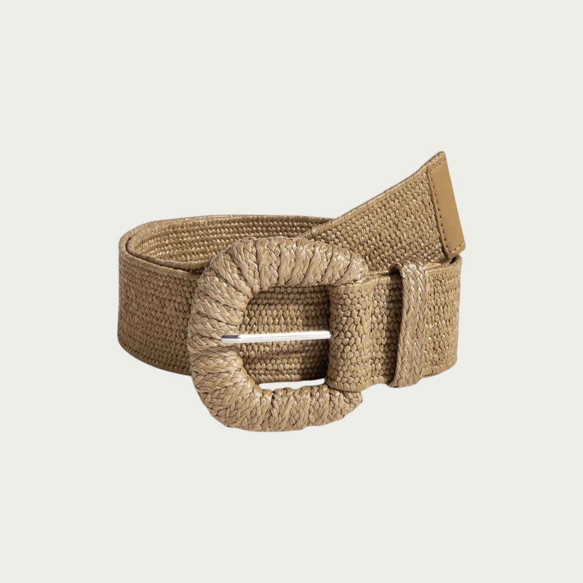 Ceinture large Ceintura Aurora en paille tressée de trois quarts, boucle ronde gainée et dos élastique froncé