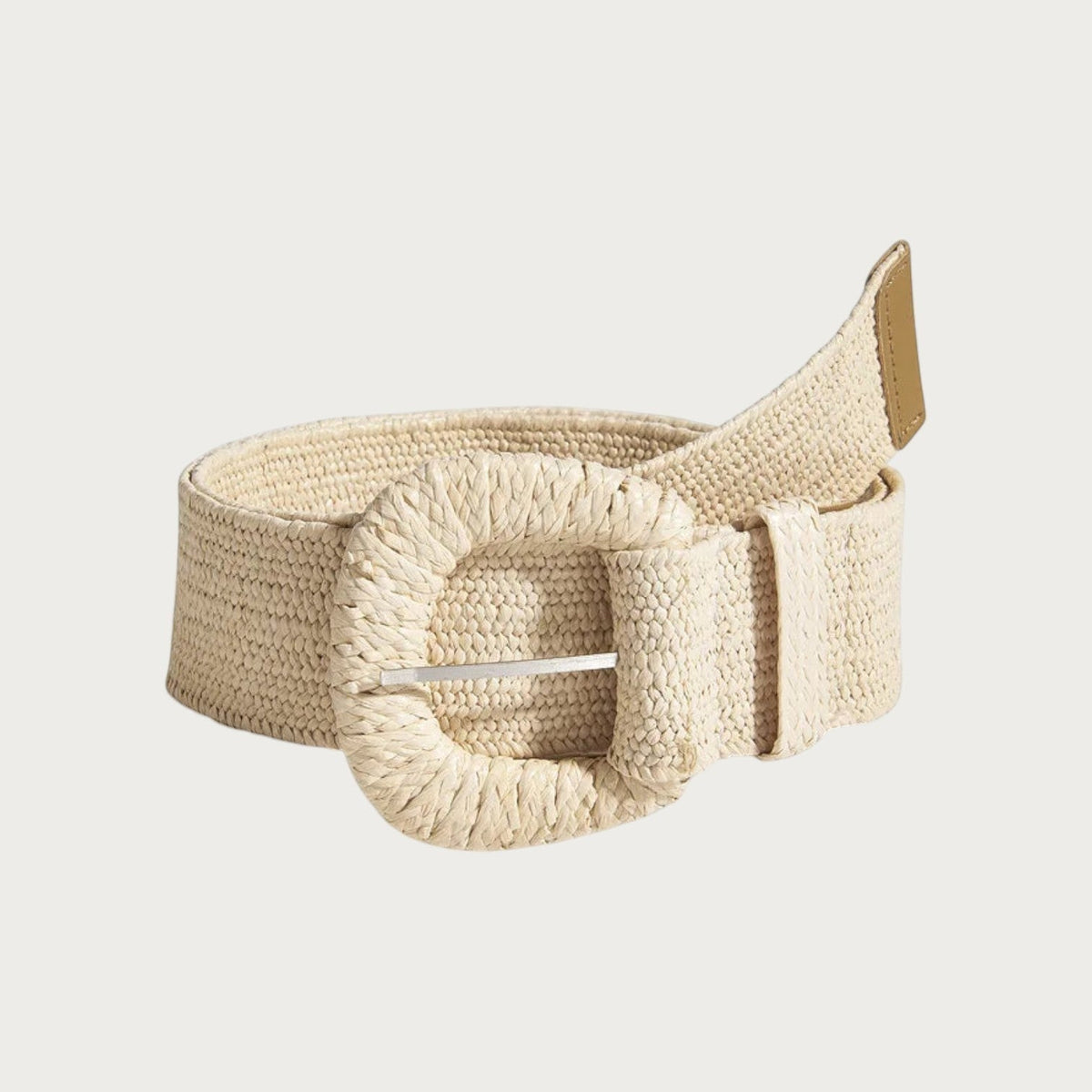 Ceinture large Ceintura en paille tressée écru avec boucle ronde assortie et dos élastique pour femme Image