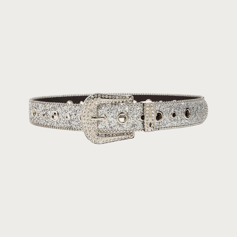 Ceinture Ceintura argentée à paillettes avec boucle ornée de strass, style punk gothique Y2K en PU et métal Image