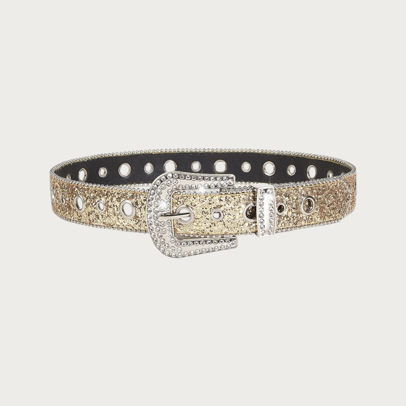 Ceinture Ceintura dorée à paillettes avec boucle ornée de strass et œillets métalliques style punk Y2K