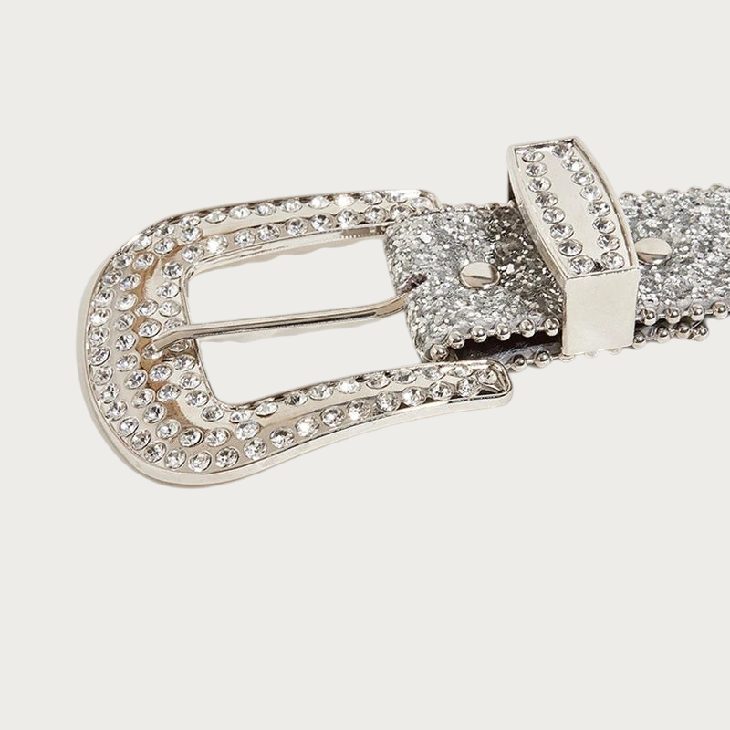 Ceinture Ceintura argentée à paillettes avec boucle ornée de strass brillants style punk Y2K