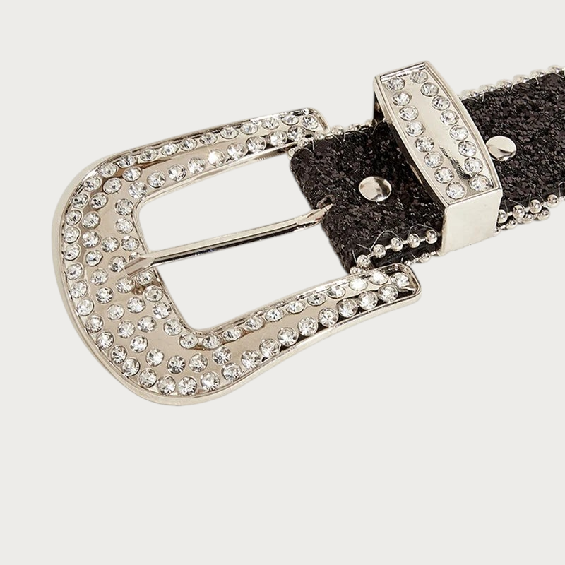 Ceinture Ceintura noire à paillettes avec une boucle imposante ornée de strass scintillants, style Y2K punk